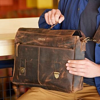 Personalised Brown Leather Satchel Style Messenger Bag, 7 of 11