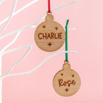 Personalised Wooden Bauble Place Names And Tags, 2 of 3