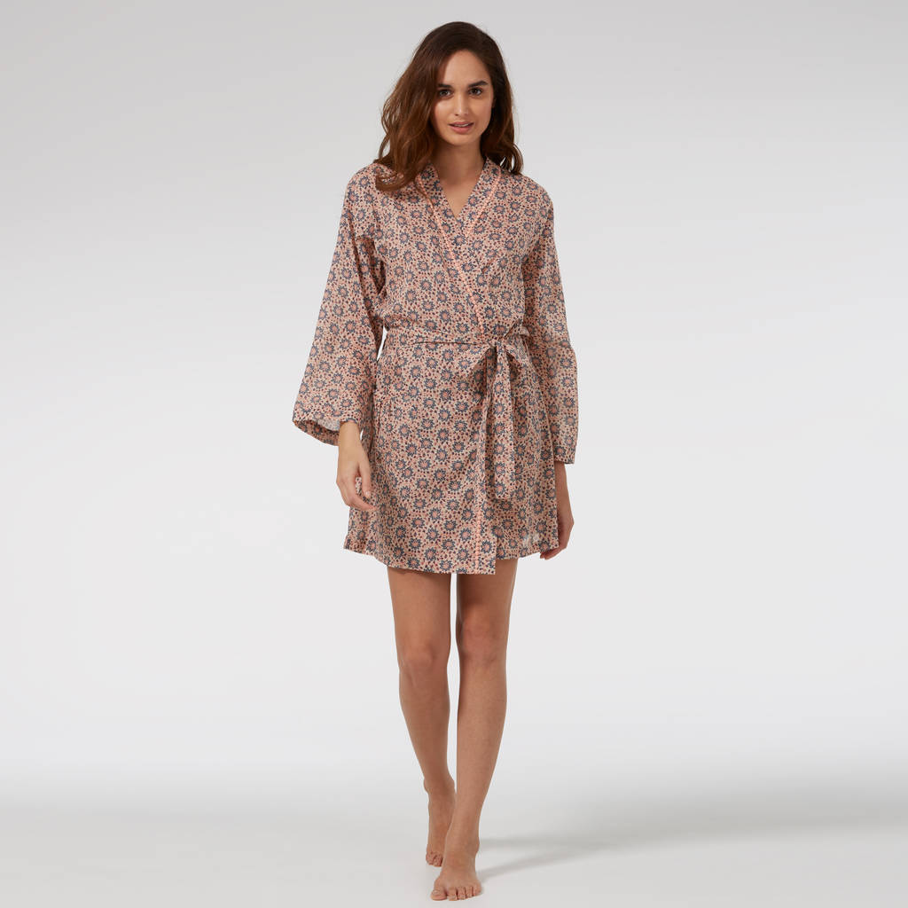 Short Cotton Robe In Trailing Flower Print By Caro London ...