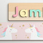 Personalised Unicorns Wooden Name Puzzle, thumbnail 2 of 6