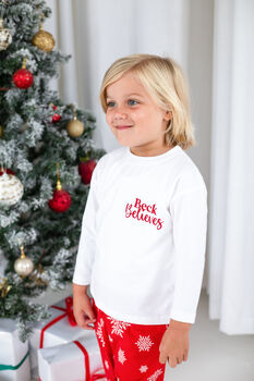 Family Christmas 'Believes' Personalised Pyjamas Available In Red And Green, 6 of 12