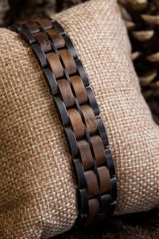 Kyoto Engraved Stainless Steel And Walnut Wood Bracelet, 6 of 7