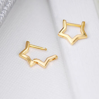 18ct Gold Star Huggie Earrings, 3 of 7