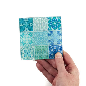 Turquoise Teal 'Mixed Tiles' Coaster Set, 6 of 11