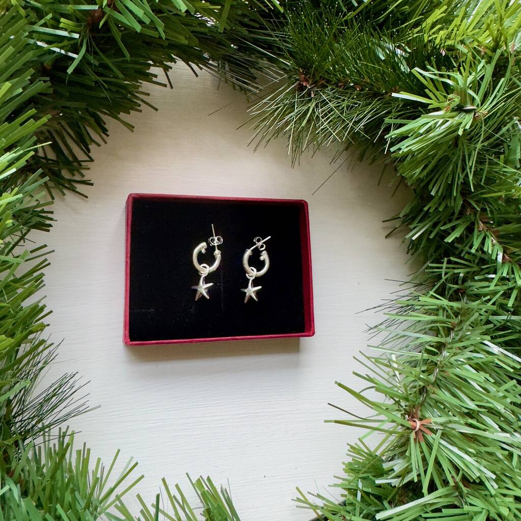 Small Open Hoop Earrings With Stars, 1 of 2