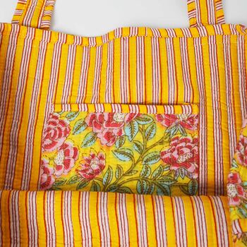 Reversible Floral Print Quilted Cotton Tote Bag, 3 of 3