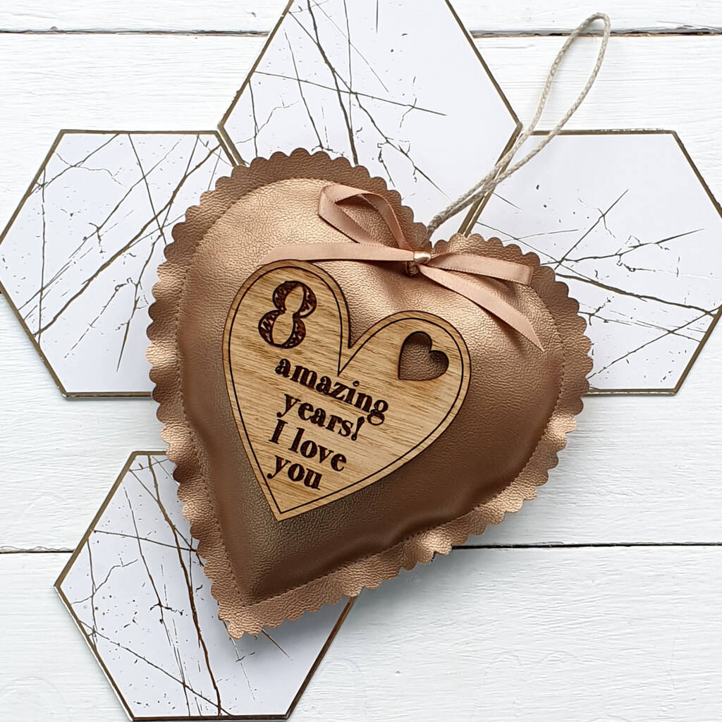 Personalised Faux Leather Bronze Anniversary Heart