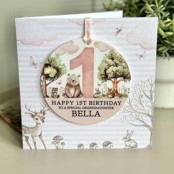 1st Or Any Age Birthday Detachable Keepsake Card Pink Woodland, 3 of 4