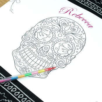 Personalised Sugar Skull Colour In Placemat, 2 of 2