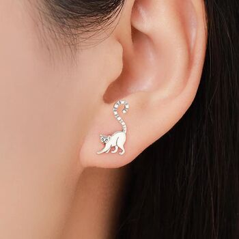 Sterling Silver Lemur Stud Earrings, 2 of 12