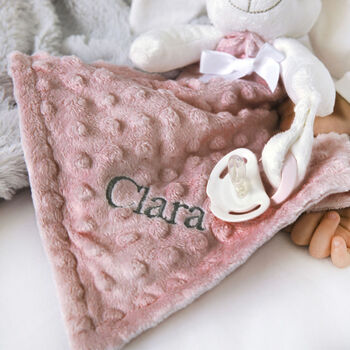 Personalised Pink Bobble Bunny Baby Comforter, 2 of 6