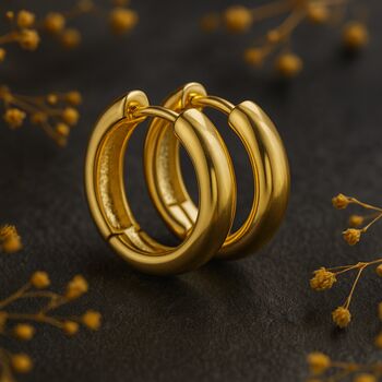 Chunky Gold Plated Sterling Silver Hinged Hoop Earrings, 4 of 7