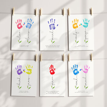 Gift For Dad, Personalised Father's Day Card, Nursery Art Baby Name And Flower Handprint, 7 of 10
