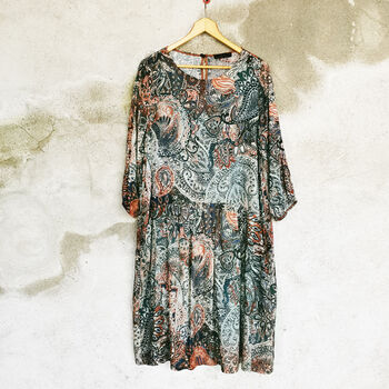 Melbourne Tunic Dress In Brown Multi Paisley Print, 7 of 7