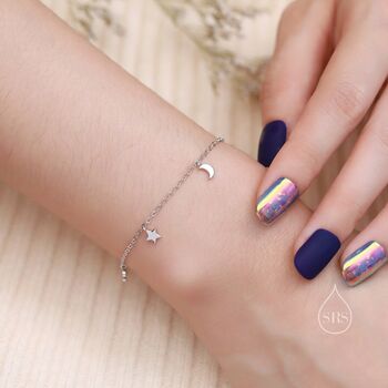 Sterling Silver Moon And Star Charm Bracelet, 2 of 12
