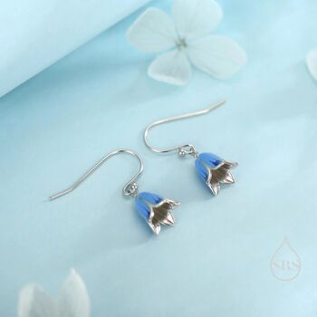 Sterling Silver Enamel Bluebell Flower Drop Dangle Earrings, 7 of 11