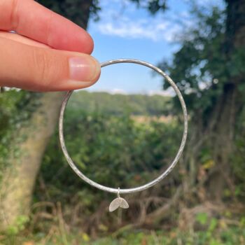 Hammered Bangle With Duo Leaf Charm, 2 of 8