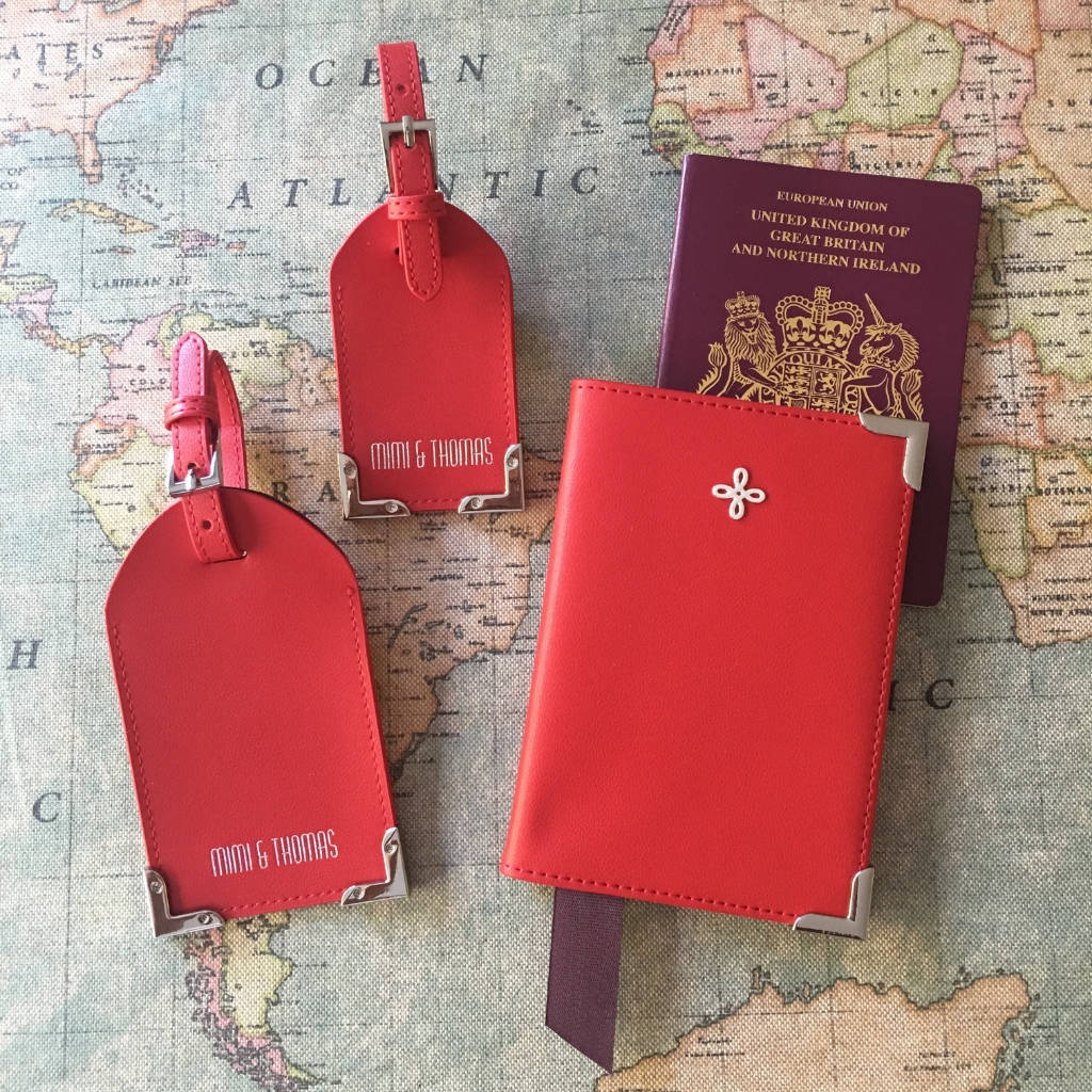 Red Nappa Leather Passport Cover Tag Gift Set, 1 of 2