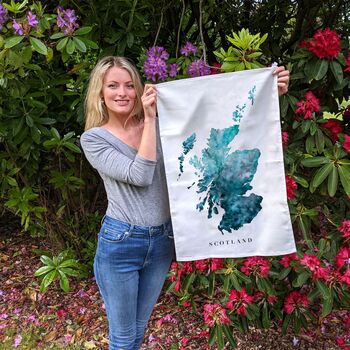 Scotland Watercolour Map Illustrated Tea Towel, 6 of 10