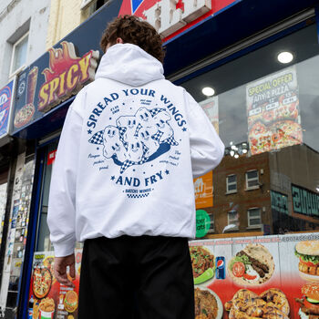 Spread Your Wings Unisex Fried Chicken Hoodie In White, 5 of 7