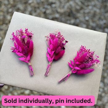 Hot Pink Dried Flower Buttonhole, 2 of 2