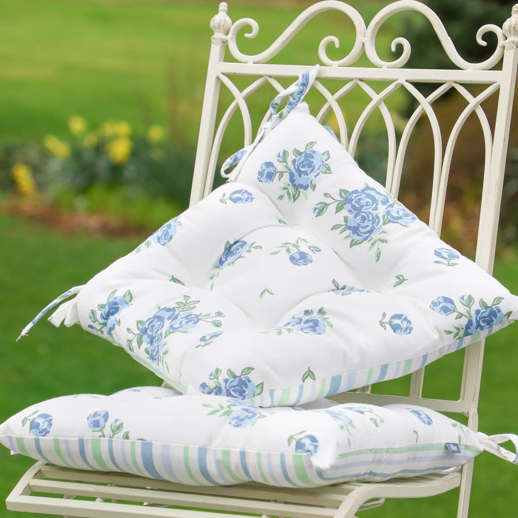 Luxury Blue Country Rose Garden Chair Cushions By Dibor Notonthehighstreet Com