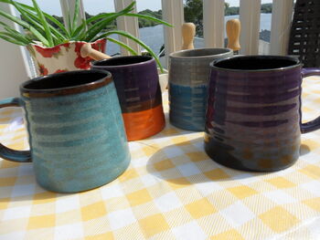 Set Of Four Reactive Glaze Brûlée Mugs In Assorted Alternative Glazes, 6 of 11