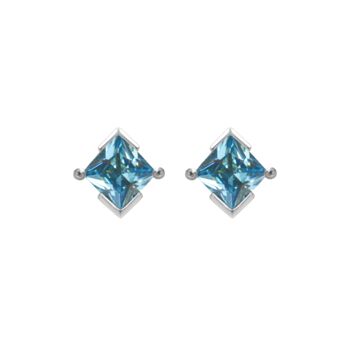 Sterling Silver Princess Cut Birthstone Earrings March Aquamarine, 3 of 5