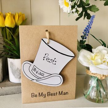 Personalised 'Be My Best Man' Card Top Hat Wedding Gift, 4 of 5
