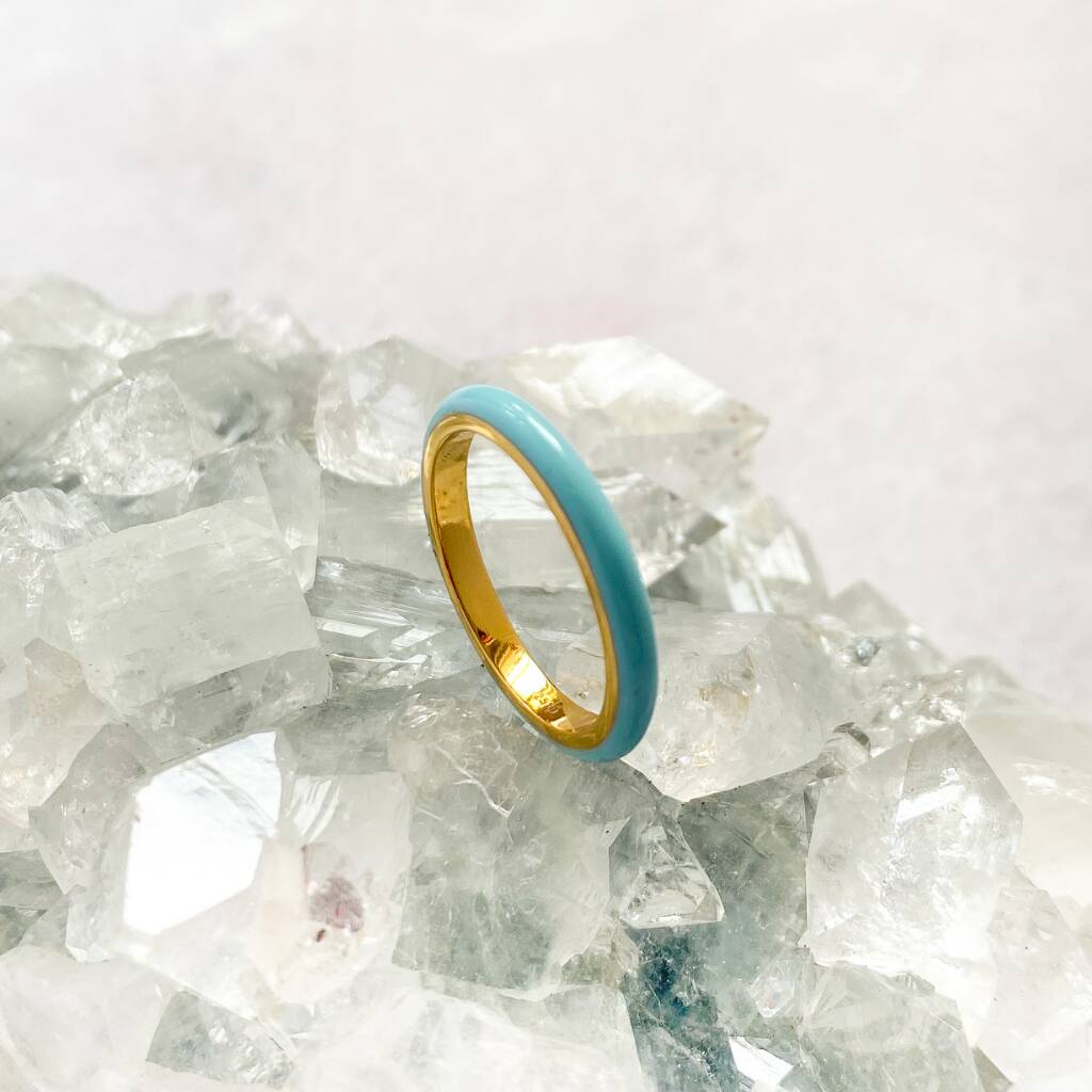Turquoise Enamel And Gold Vermeil Plated Stacking Ring, 1 of 4