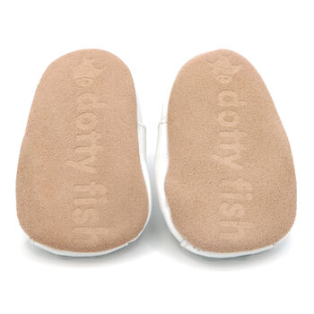 Dotty Fish White Flower Soft Leather Baby Sandals With Barefoot Soles, 6 of 7