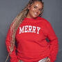 'Merry' College Christmas Jumper Sweatshirt, thumbnail 1 of 8