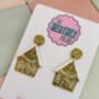 Gingerbread House Glitter Christmas Earrings / Festive Jewellery / Novelty Dangles / Christmas Gift / Sparkly Holiday Accessories, thumbnail 2 of 6