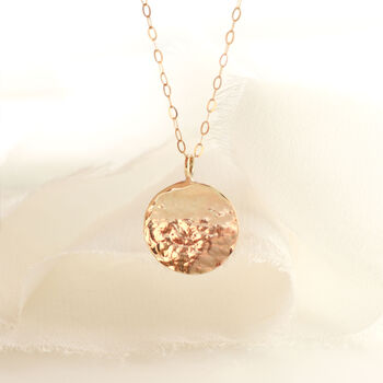 Solid 9ct Gold Hammered Large Disc Pendant Necklace, 3 of 5