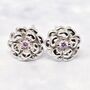 Pink Tourmaline October Marigold Silver Stud Earrings, thumbnail 1 of 5
