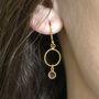Twisted Gold Plated Circle Mini Birthstone Earrings, thumbnail 2 of 9