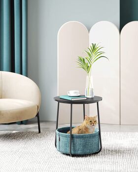 Side Table, Round End Table With Fabric Basket Spacious, 9 of 12
