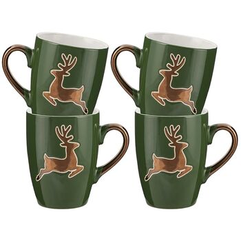 Set Of Four Forest Green Christmas Reindeer Mugs, 2 of 7