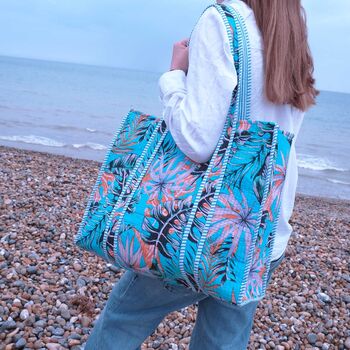 Reversible Tropical Print Quilted Cotton Tote Bag, 3 of 5