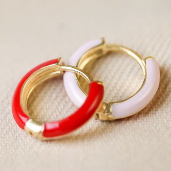 Pink And Red Enamel Huggie Hoop Earrings, 2 of 8