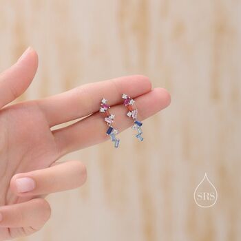 Rainbow Cz Cluster Stud Drop Earrings Sterling Silver, 4 of 11
