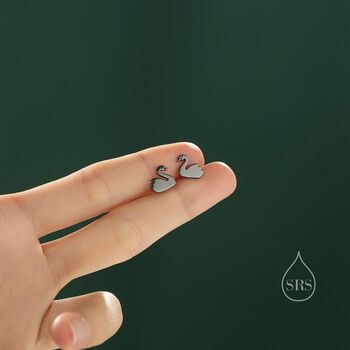 Black Swan Stud Earrings In Sterling Silver, 4 of 9