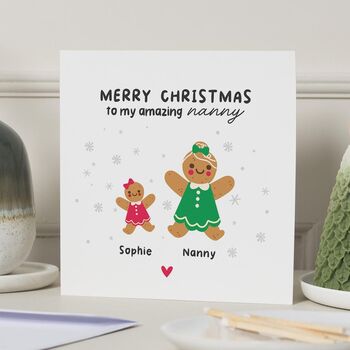 Personalised Gingerbread Nanny Nan Nanna Christmas Card, 3 of 8