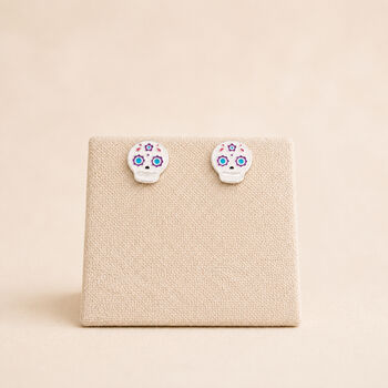 Sterling Silver Sugar Skull Stud Earrings, 2 of 5