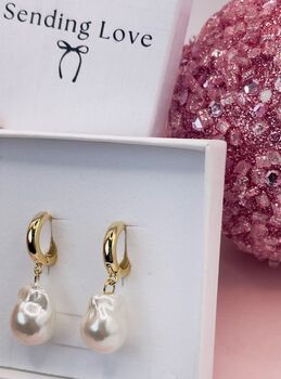 Large Pearl Hoop Earrings, 2 of 5