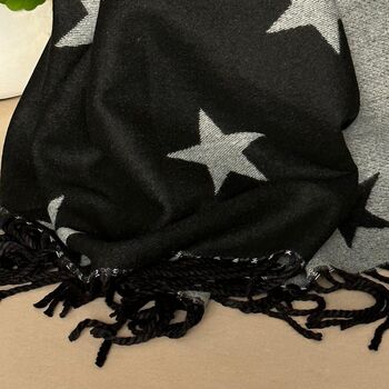 Cashmere Blend Star Scarf In Black And Grey, 3 of 3