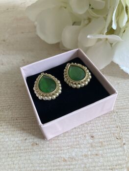 Green Gold Pearl Stud Earrings, 4 of 5