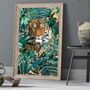 Tiger In The Golden Green Jungle Leaves Wall Art Print, thumbnail 1 of 4