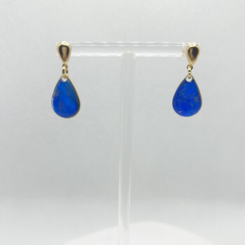 Royal Blue Dainty Teardrop Stud Gold Earrings, 7 of 9