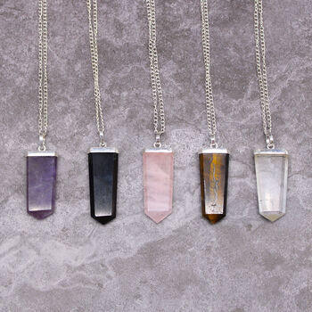 Gemstone Flat Pencil Pendant Black Agate, 3 of 8